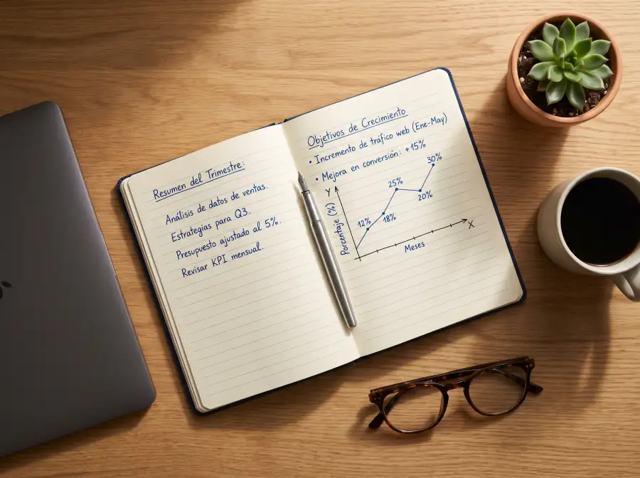 Cuaderno con anotaciones manuscritas sobre estrategia de apuestas junto a un portátil
